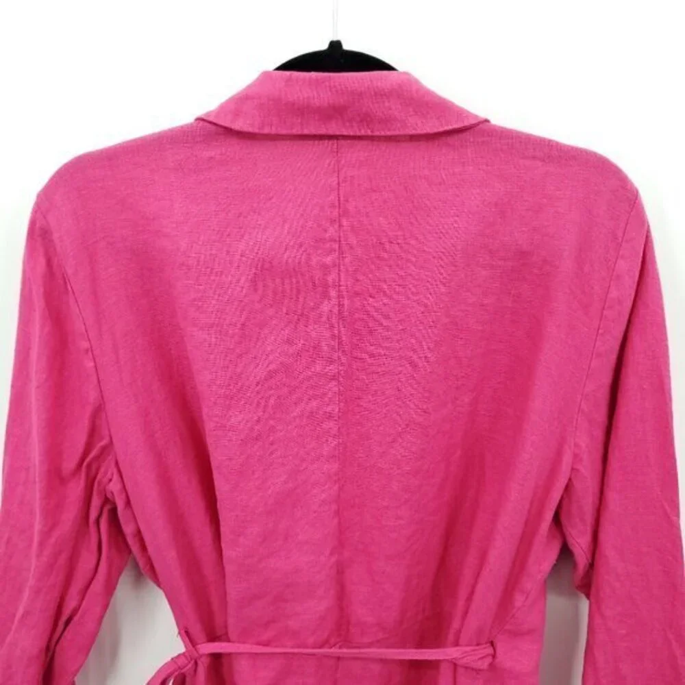 Mango 100% Linen Fuchsia/Barbie Pink Collared Wrap Dress 12